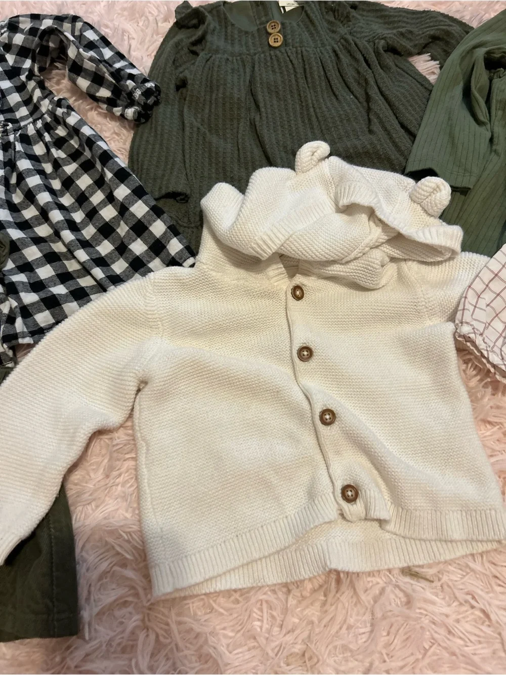 12M Fall Bundlr Carter's Cream Hooded Knit Cardigan with Wooden Buttons
